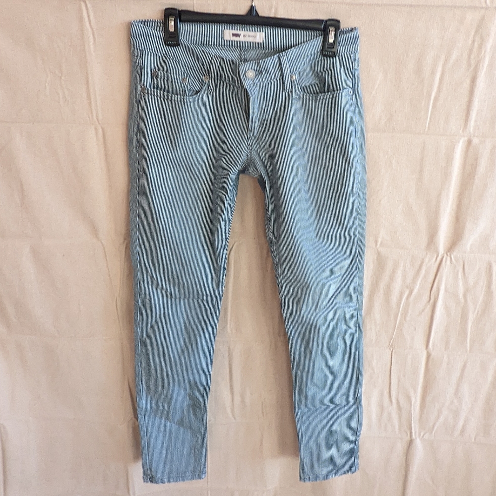 Levi's 524 Skinny Jeans, Like New, Blue Pin Stripe Denim Size 7/28